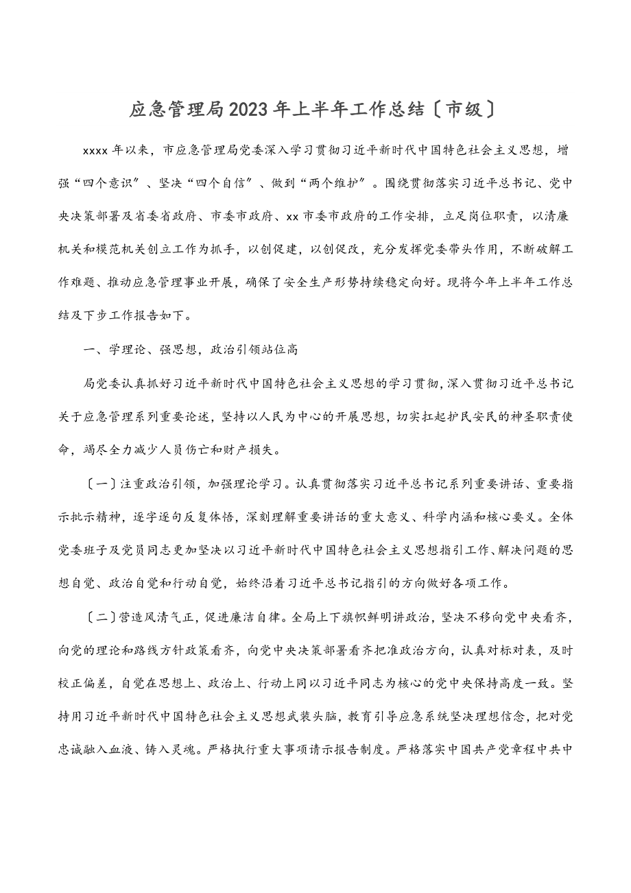 应急管理局上半年工作总结（市级）.docx_第1页