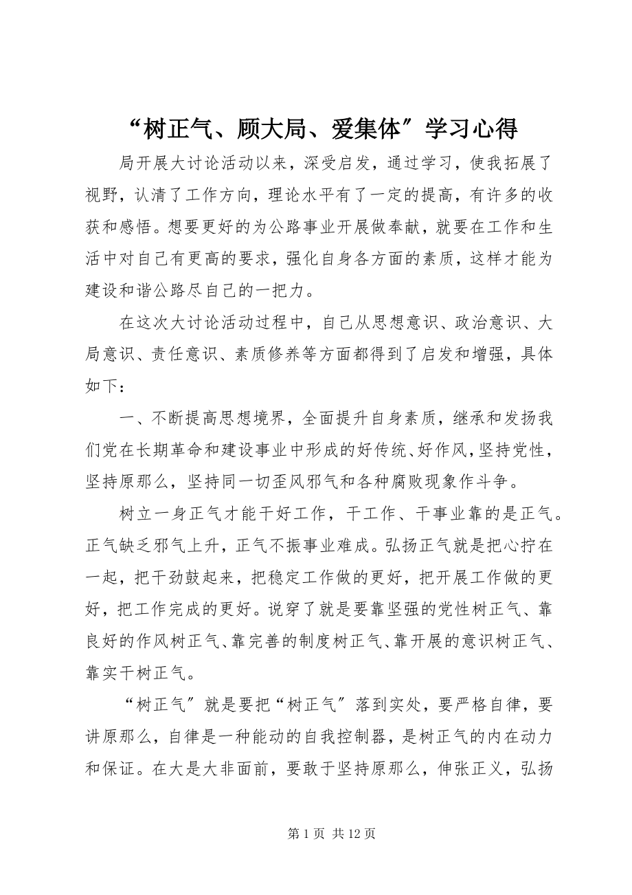 2023年树正气顾大局爱集体学习心得.docx_第1页