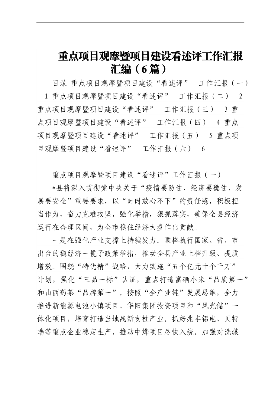 重点项目观摩暨项目建设看述评工作汇报汇编（6篇）.docx_第1页