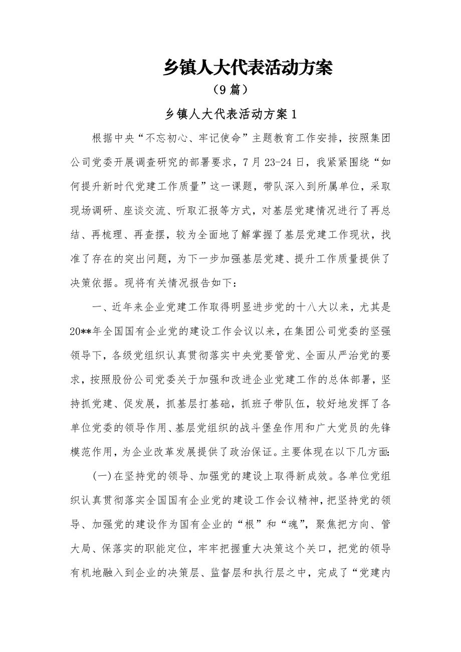 (9篇)乡镇人大代表活动方案.docx_第1页