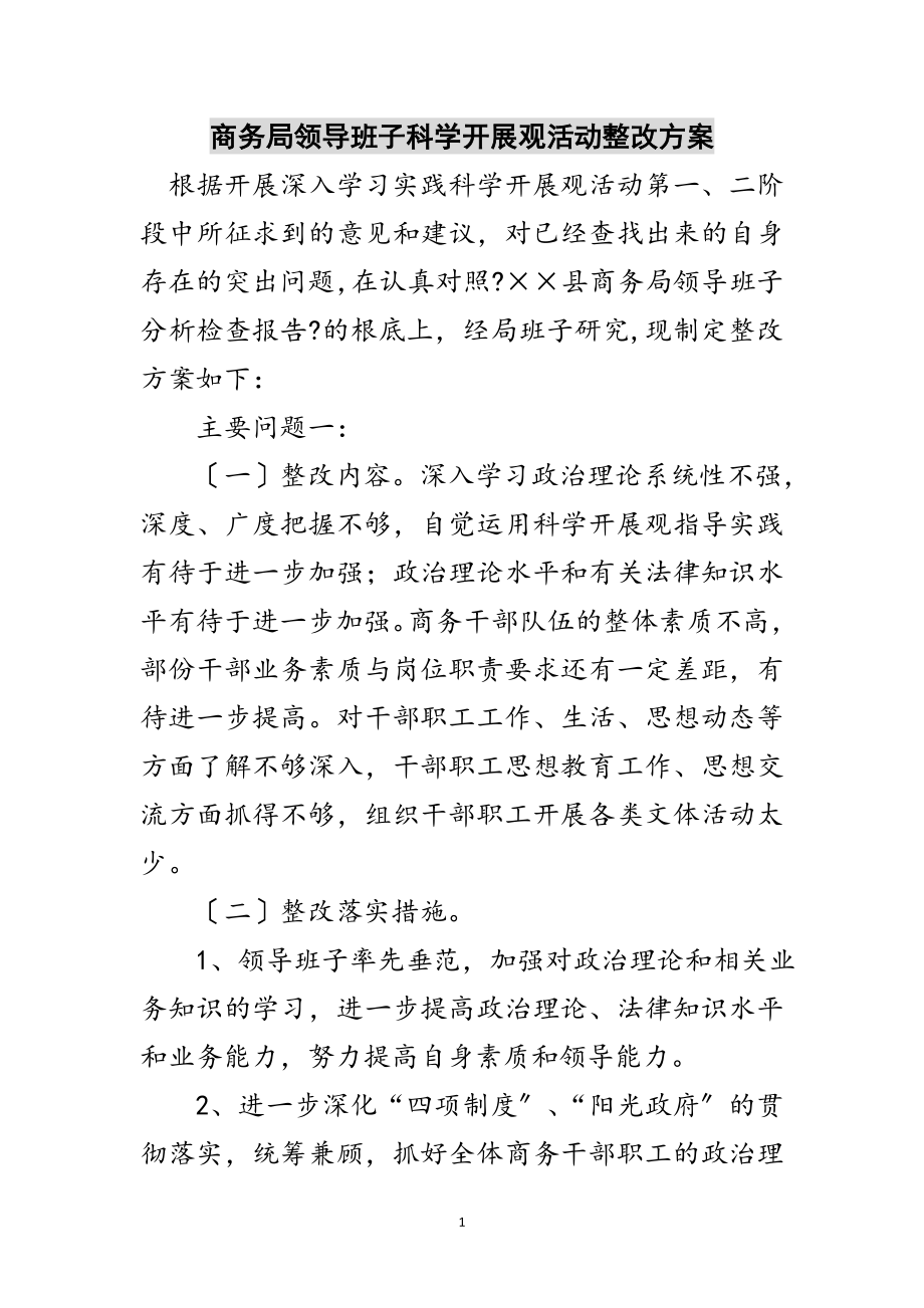 2023年商务局领导班子科学发展观活动整改方案范文.doc_第1页