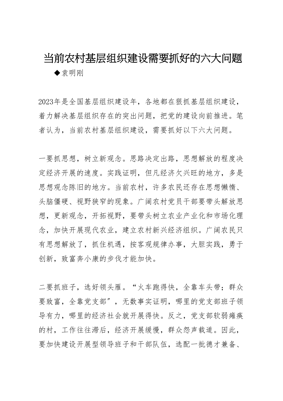 2023年当前农村基层组织建设需要抓好的六大问题.doc_第1页