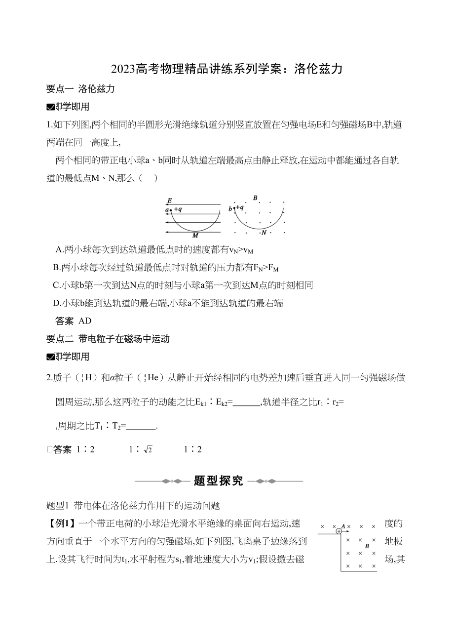 2023年高考物理精品讲练系列学案洛伦兹力doc高中物理.docx_第1页