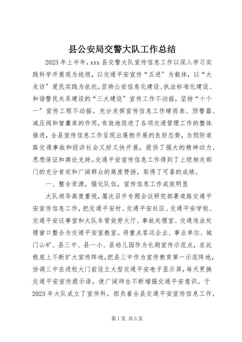 2023年县公安局交警大队工作总结.docx_第1页