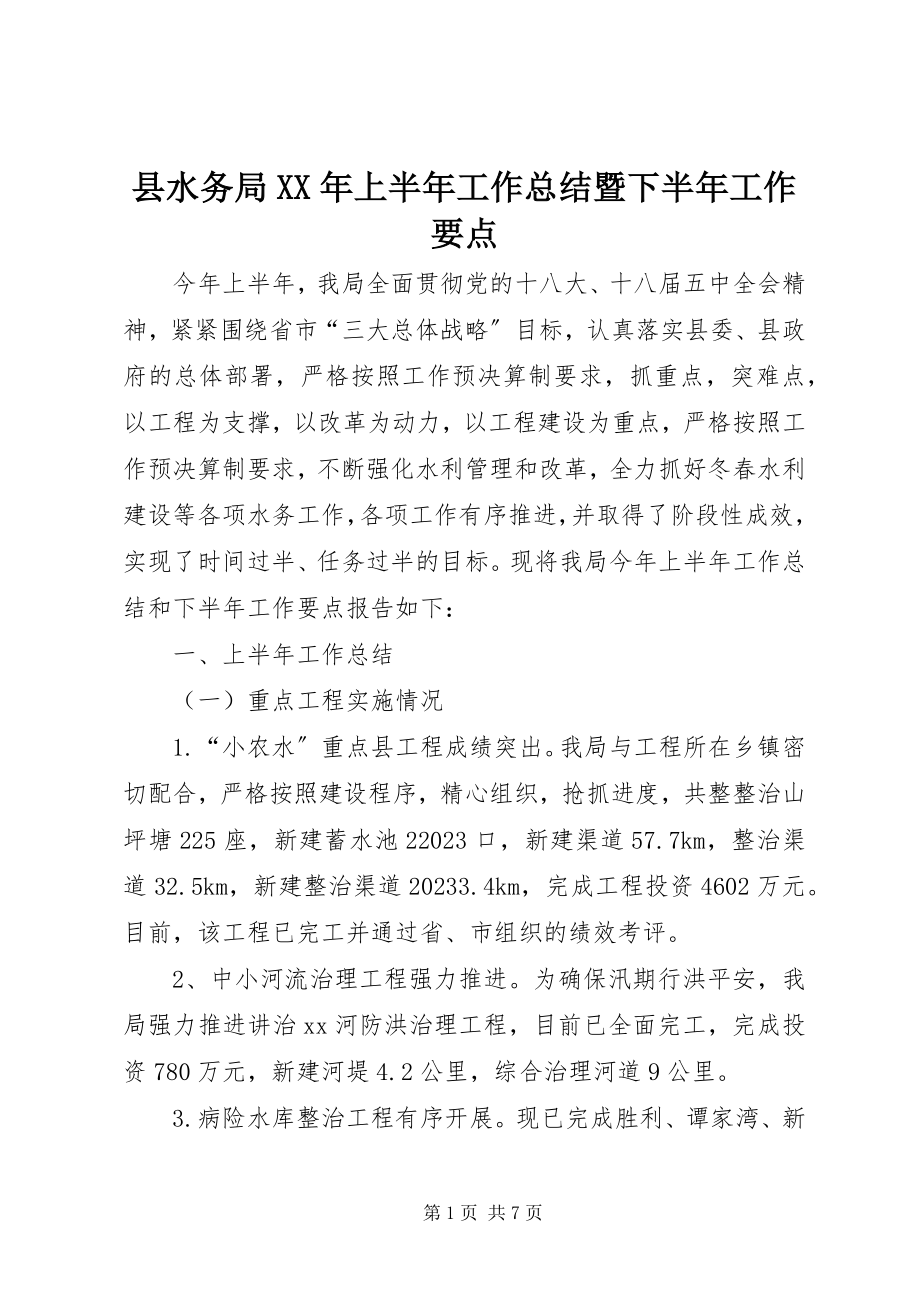 2023年县水务局上半年工作总结暨下半年工作要点.docx_第1页