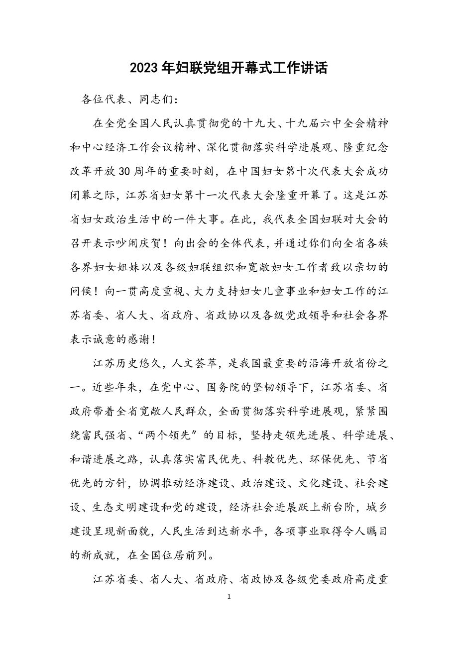 2023年妇联党组开幕式工作讲话.docx_第1页