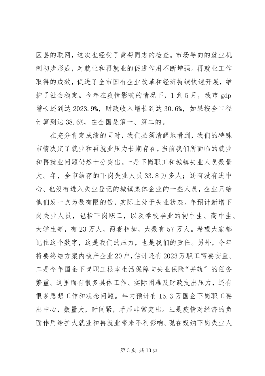 2023年全市推进再就业工作大会致辞稿.docx_第3页