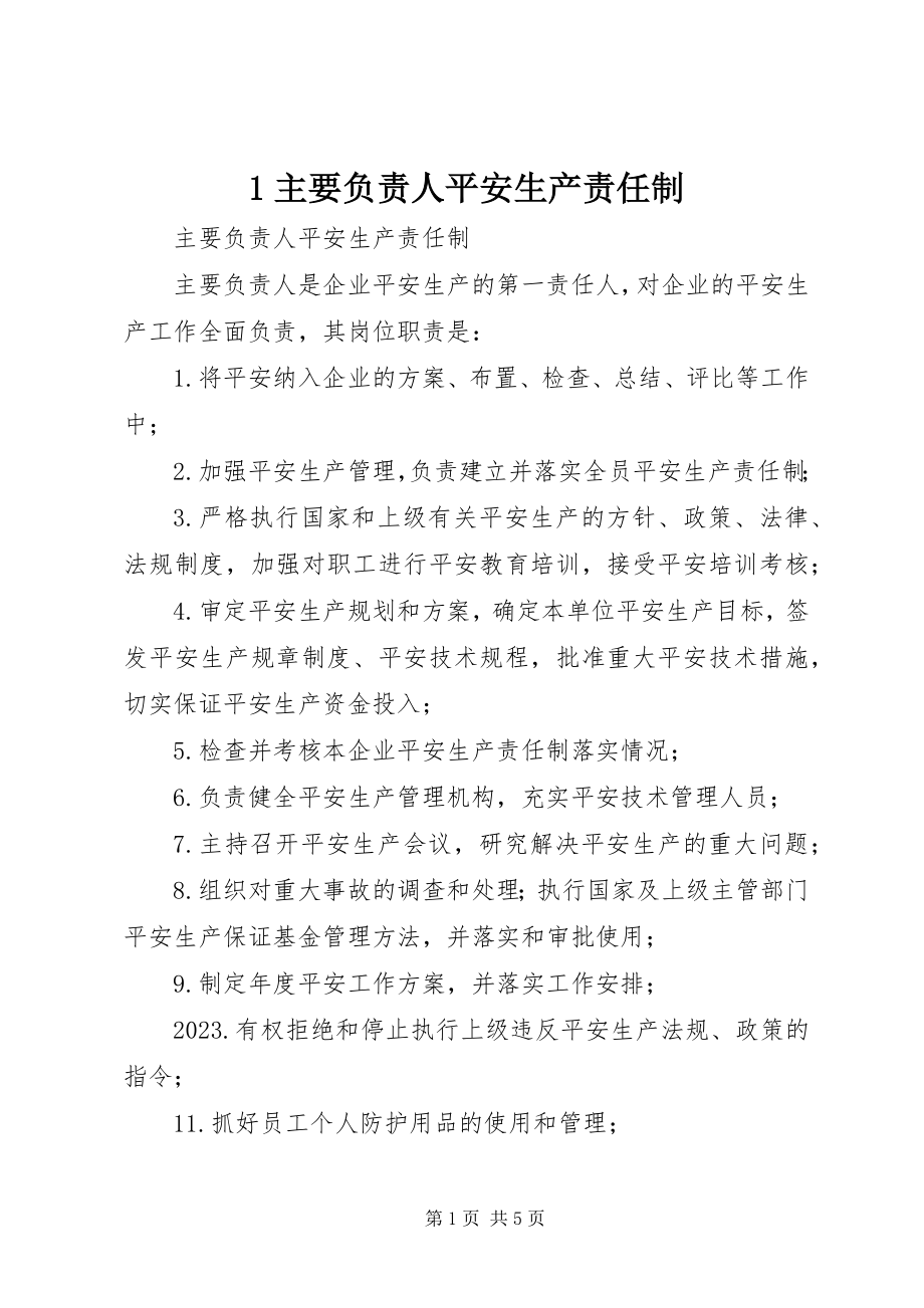 2023年主要负责人安全生产责任制新编.docx_第1页