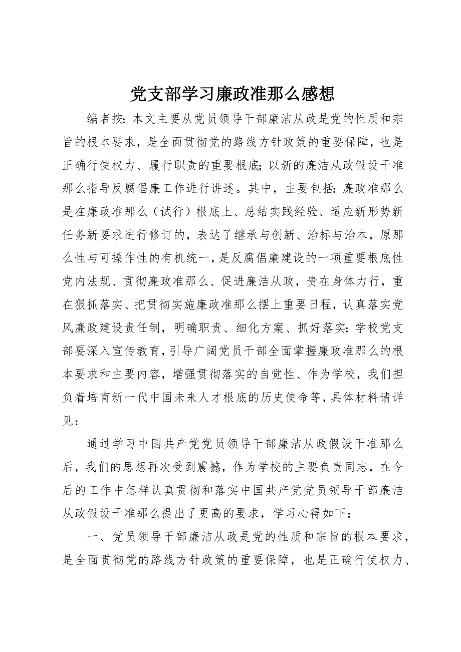 2023年党支部学习廉政准则感想.docx_第1页