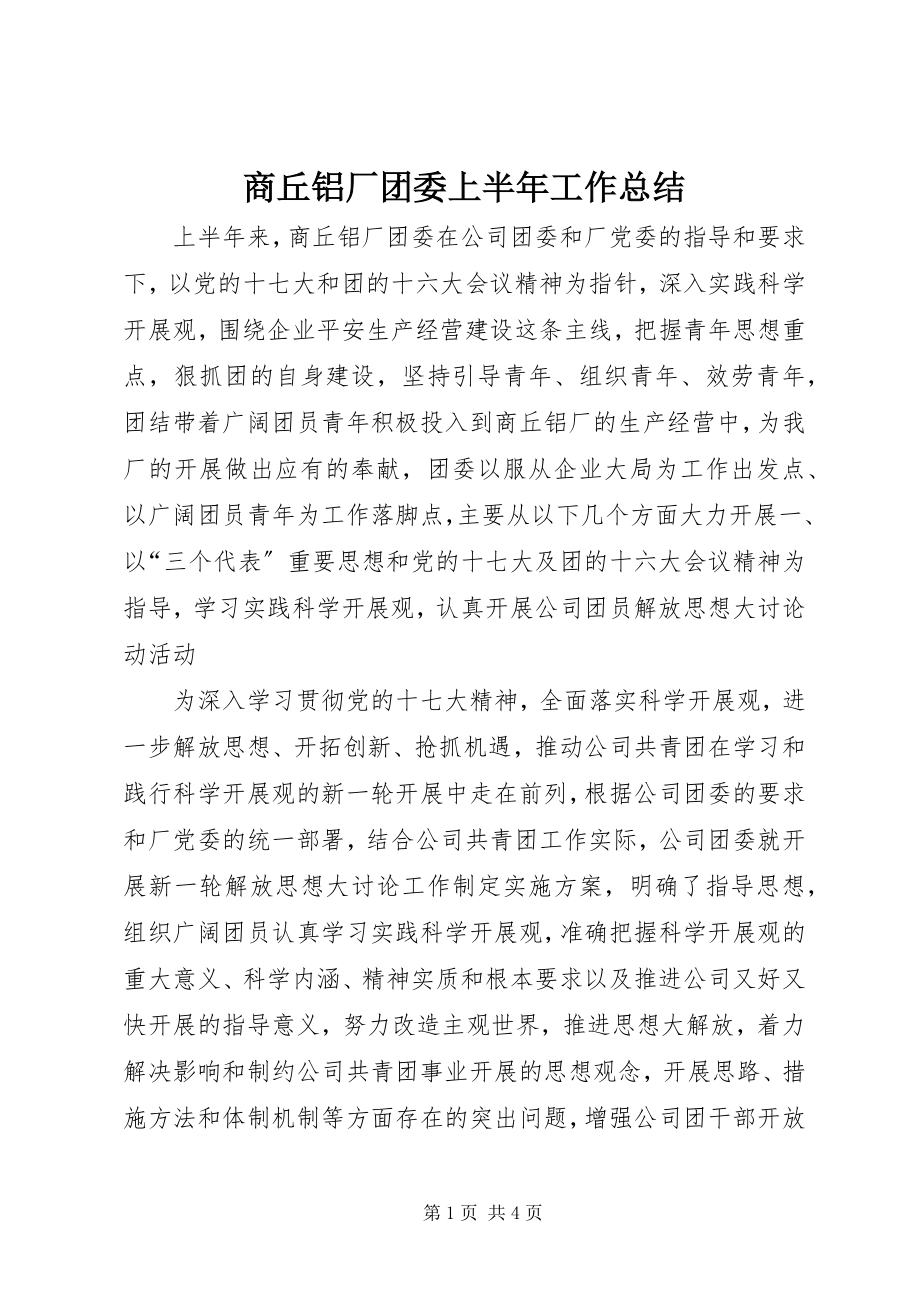 2023年商丘铝厂团委上半年工作总结.docx_第1页