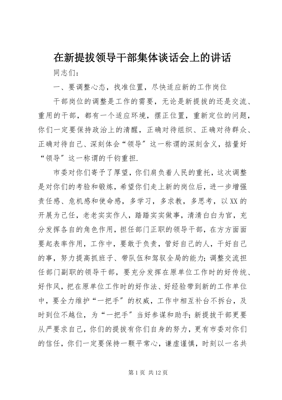 2023年在新提拔领导干部集体谈话会上的致辞.docx_第1页