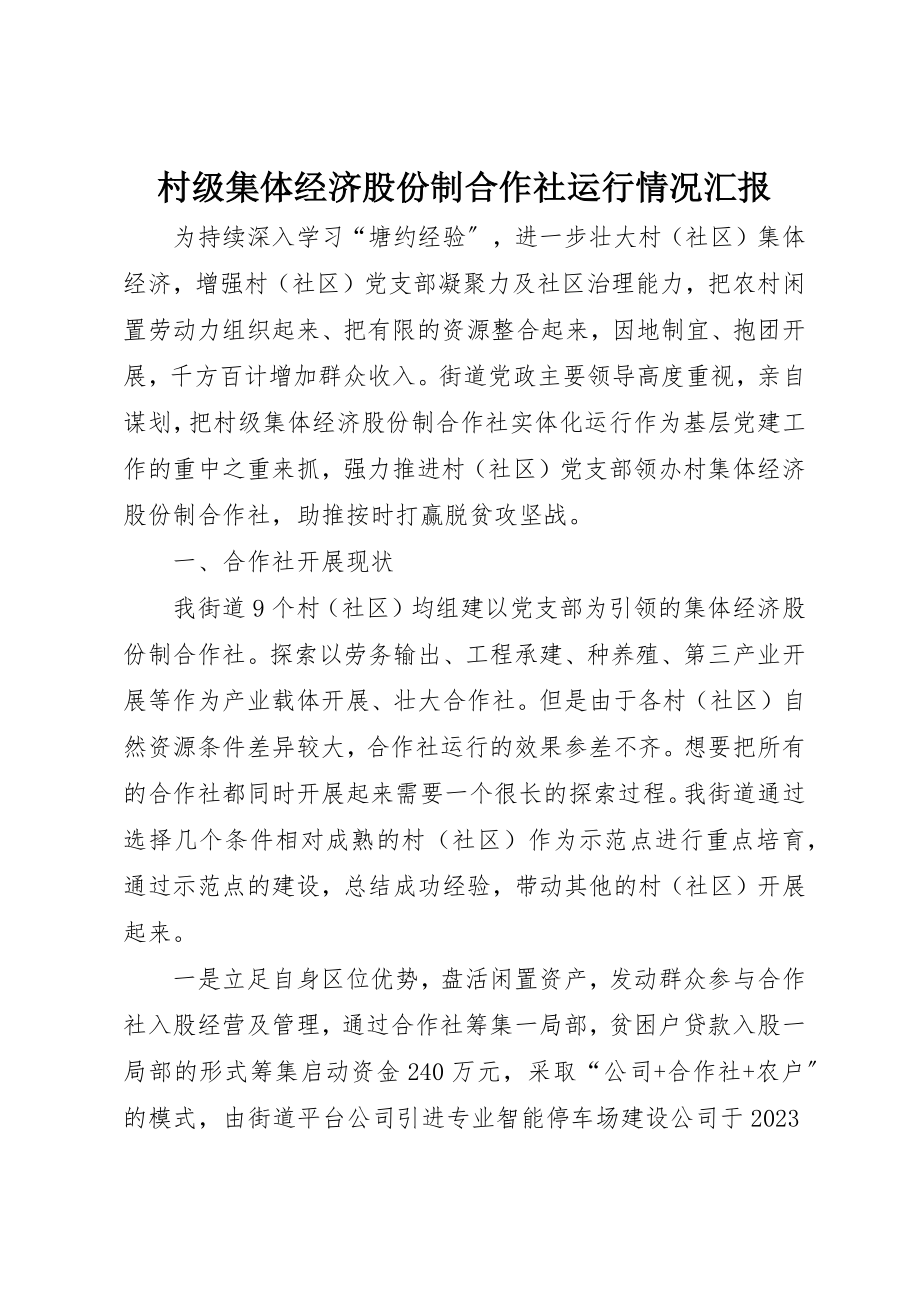 2023年村级集体经济股份制合作社运行情况汇报新编.docx_第1页