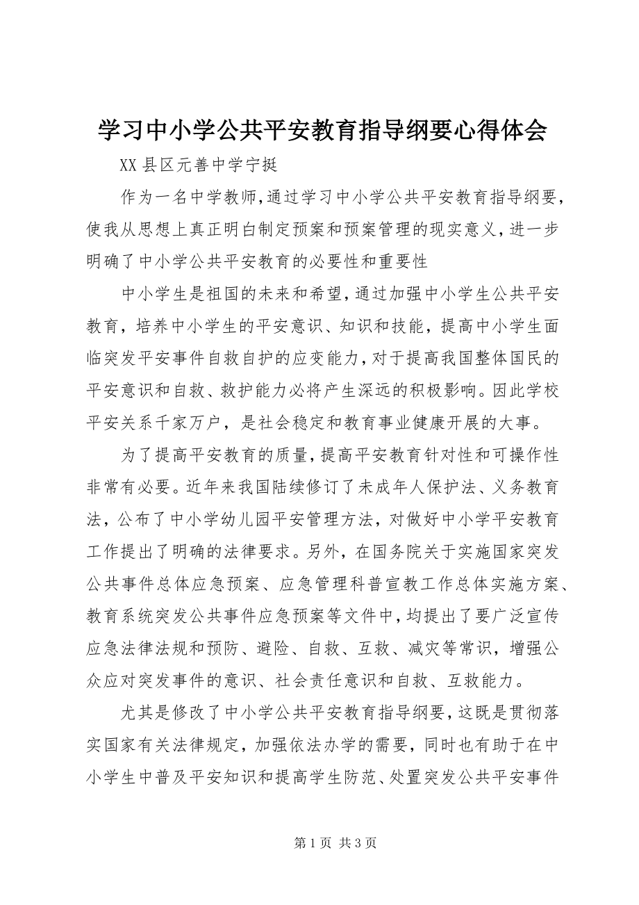 2023年学习《中小学公共安全教育指导纲要》心得体会.docx_第1页