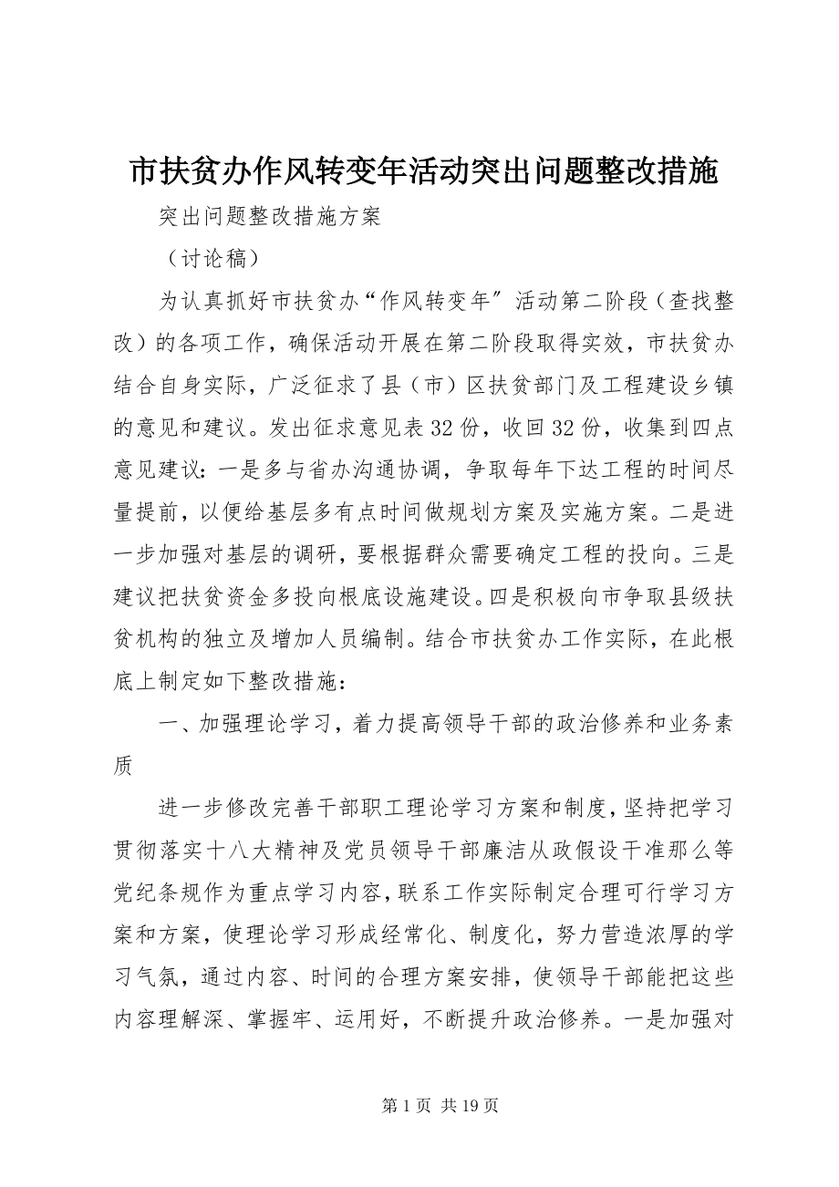 2023年市扶贫办作风转变年活动突出问题整改措施.docx_第1页