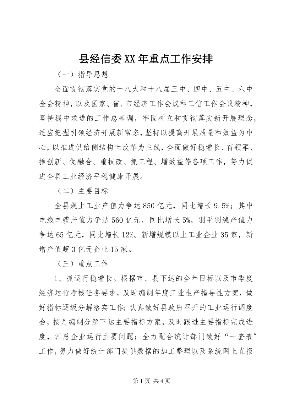 2023年县经信委重点工作安排.docx_第1页