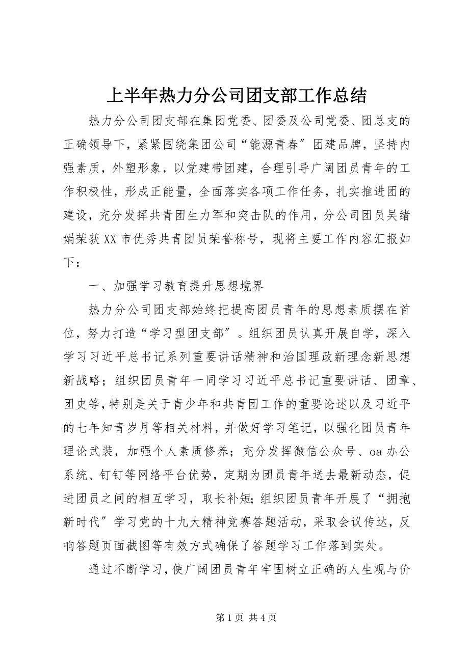 2023年上半年热力分公司团支部工作总结.docx_第1页