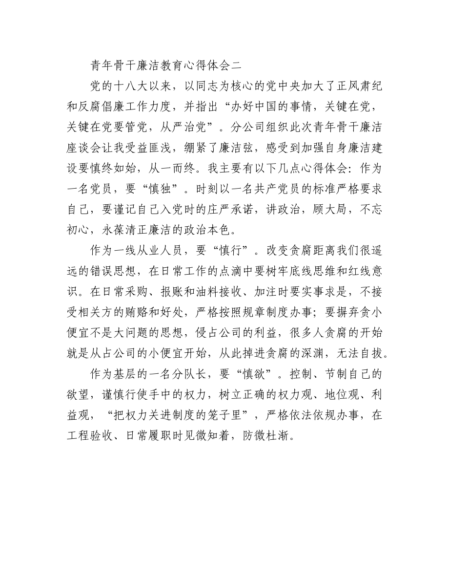 (6篇)青年骨干廉洁教育心得体会精选.docx_第2页