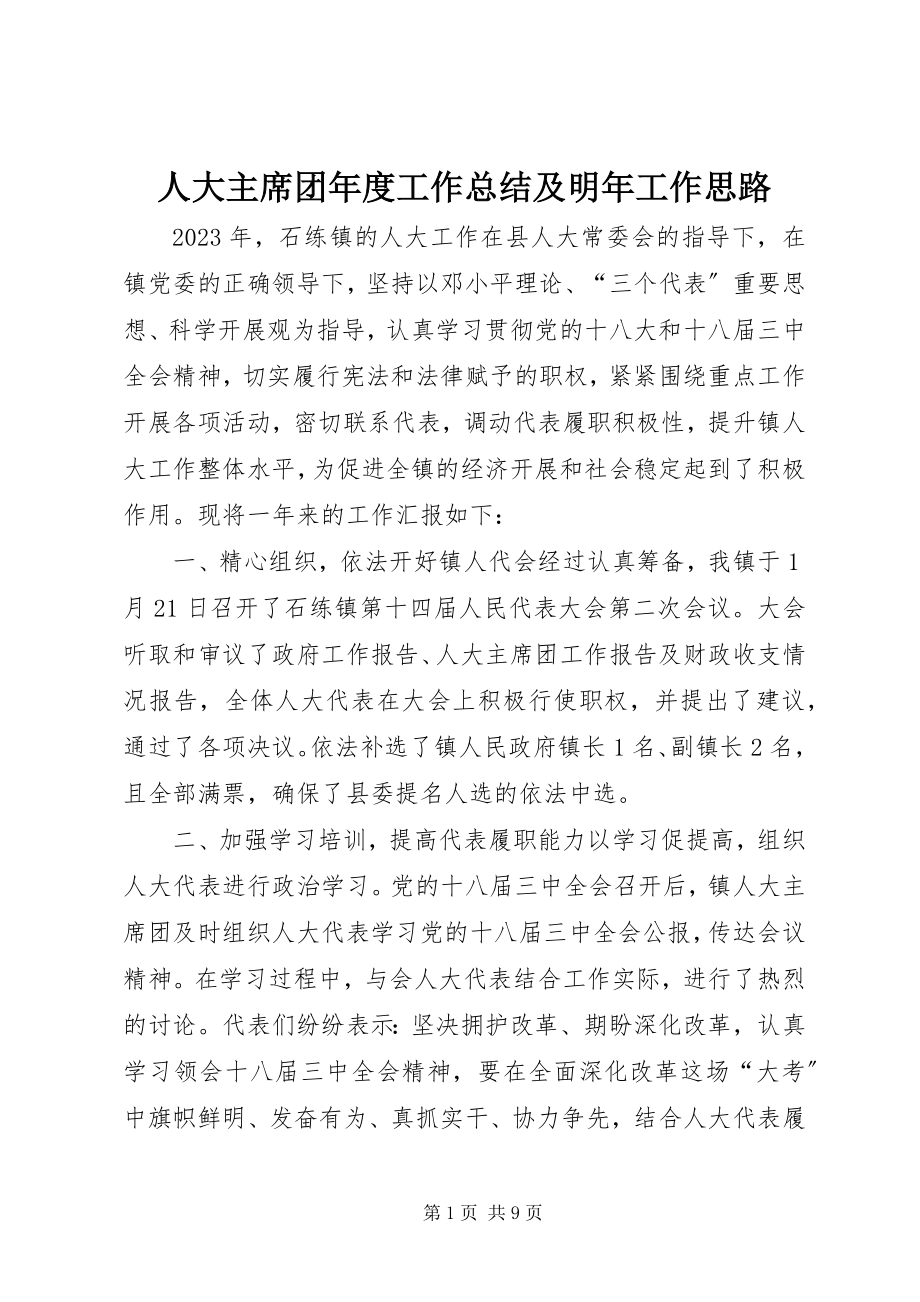 2023年人大主席团年度工作总结及明年工作思路.docx_第1页