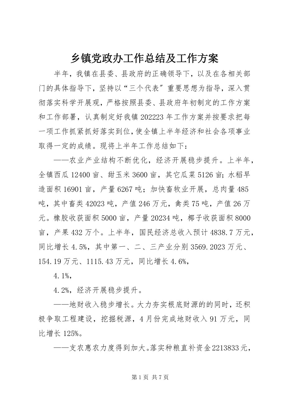 2023年乡镇党政办工作总结及工作计划.docx_第1页