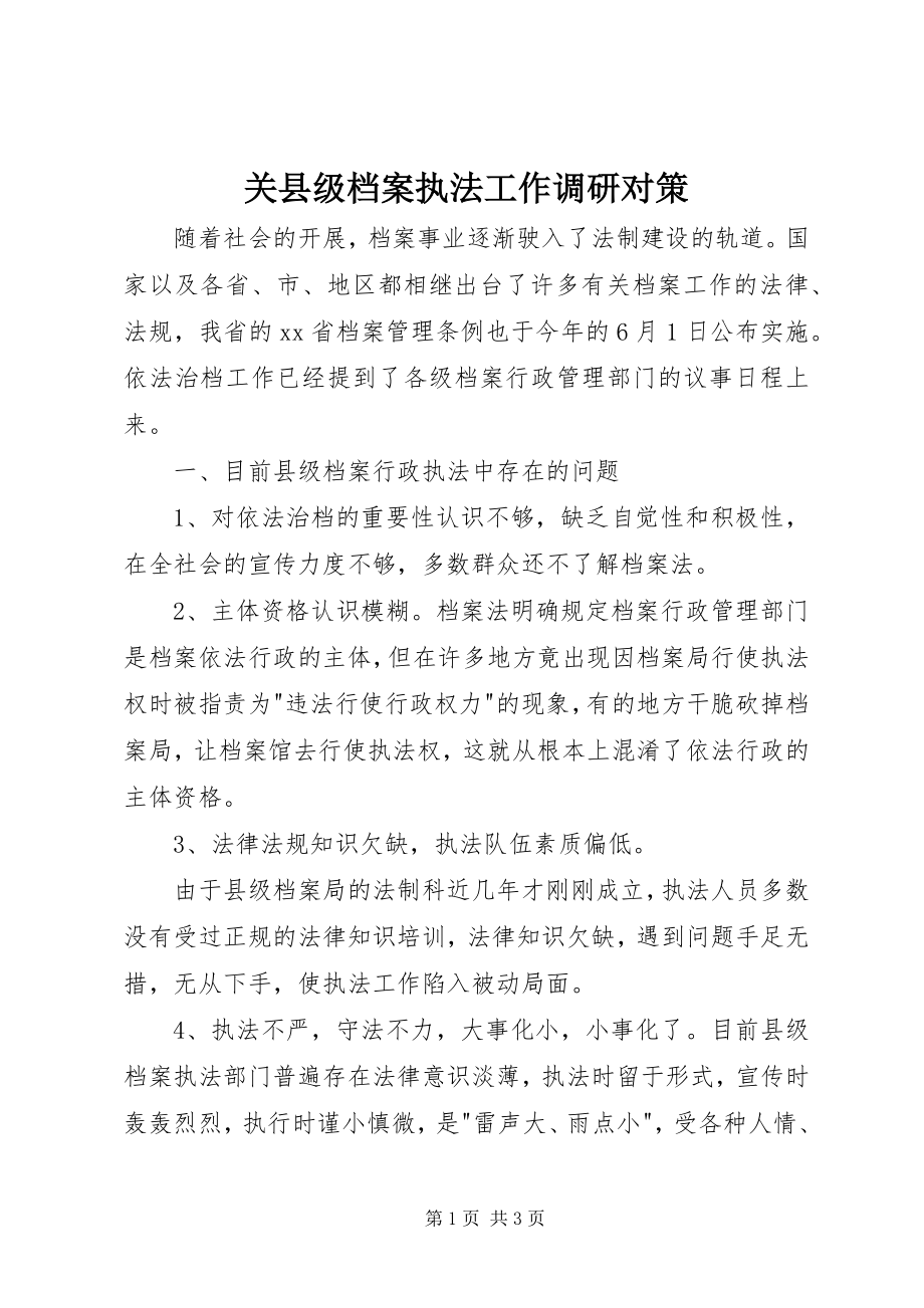 2023年关县级档案执法工作调研对策.docx_第1页