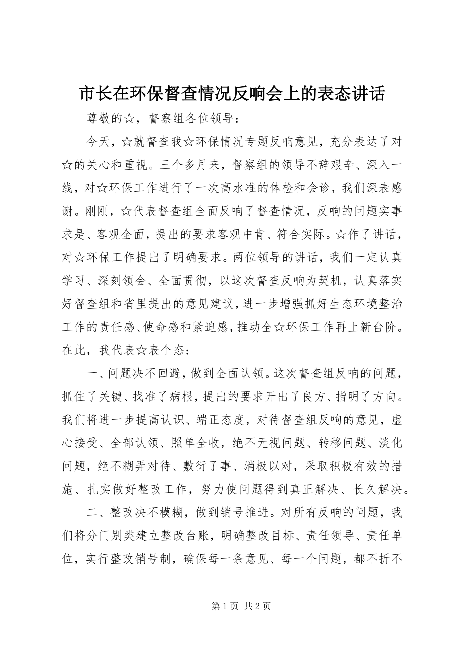 2023年市长在环保督查情况反馈会上的表态致辞.docx_第1页