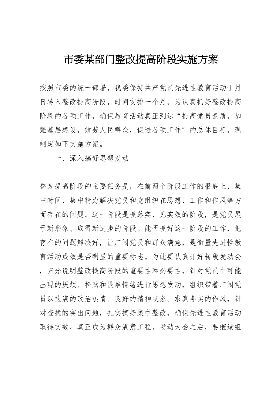 2023年市委某部门整改提高阶段实施方案.doc_第1页