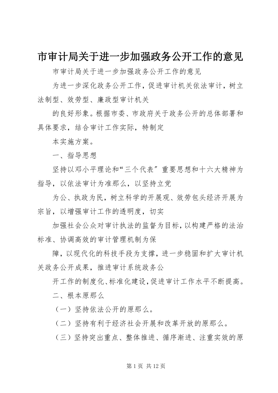 2023年市审计局关于进一步加强政务公开工作的意见.docx_第1页