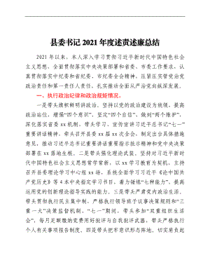 县委书记2021年度述责述廉总结.doc