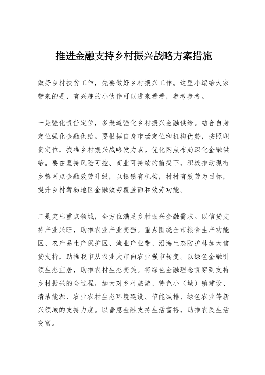 2023年推进金融支持乡村振兴战略方案措施.doc_第1页