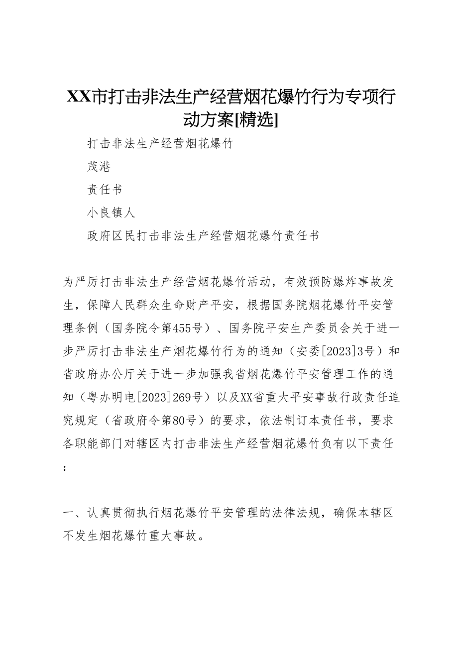 2023年市打击非法生产经营烟花爆竹行为专项行动方案精选 2.doc_第1页