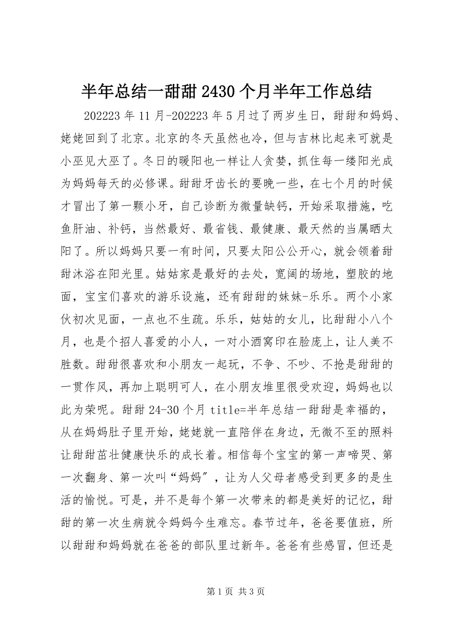 2023年半年总结一甜甜243个月半年工作总结新编.docx_第1页