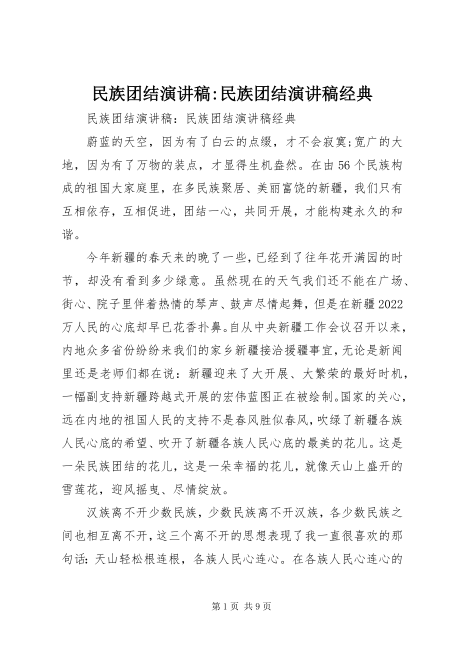 2023年民族团结演讲稿民族团结演讲稿经典.docx_第1页