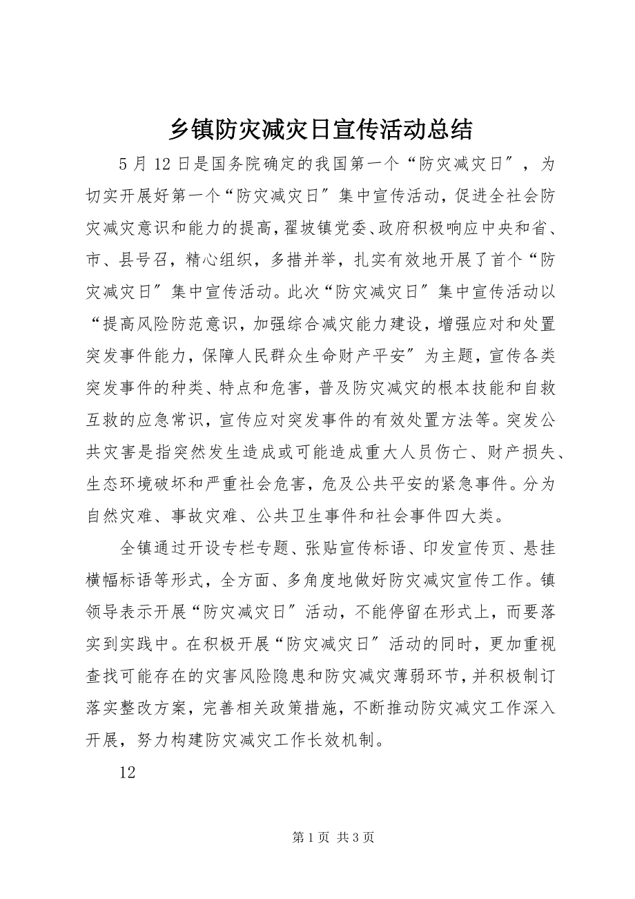 2023年乡镇防灾减灾日宣传活动总结.docx_第1页