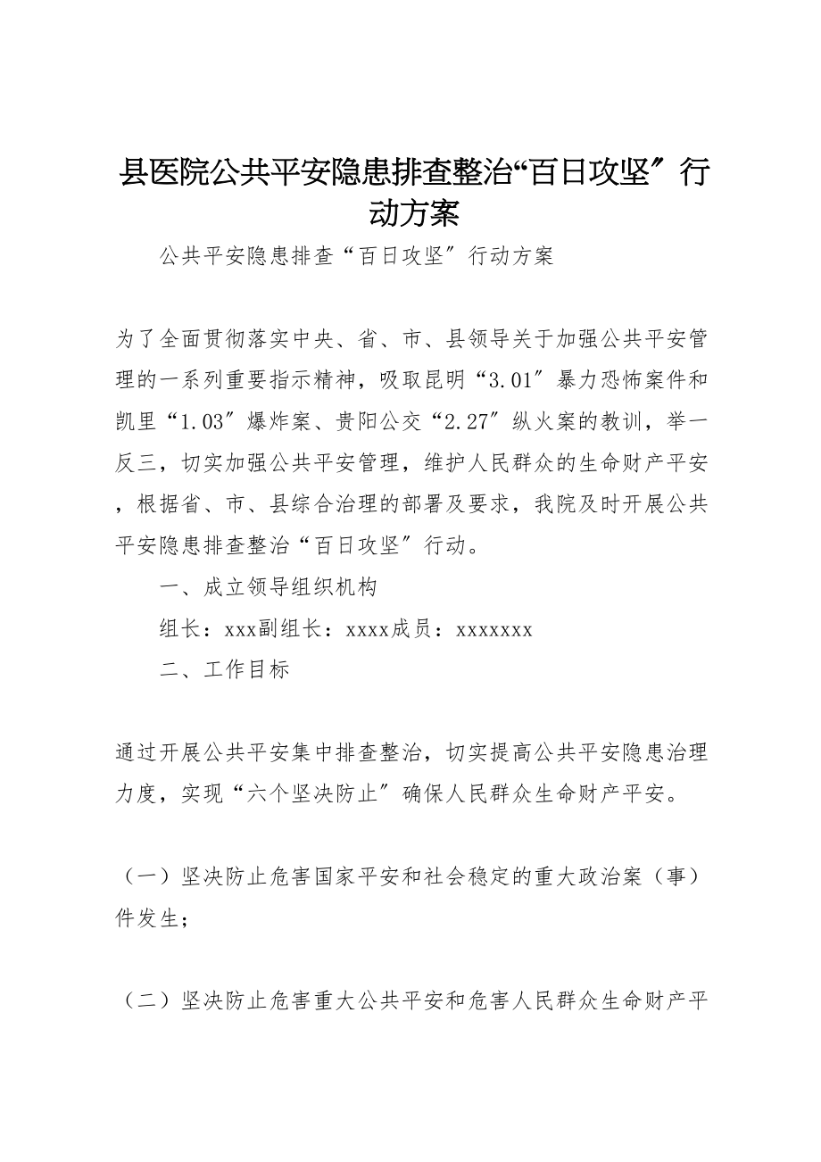 2023年县医院公共安全隐患排查整治百日攻坚行动方案.doc_第1页