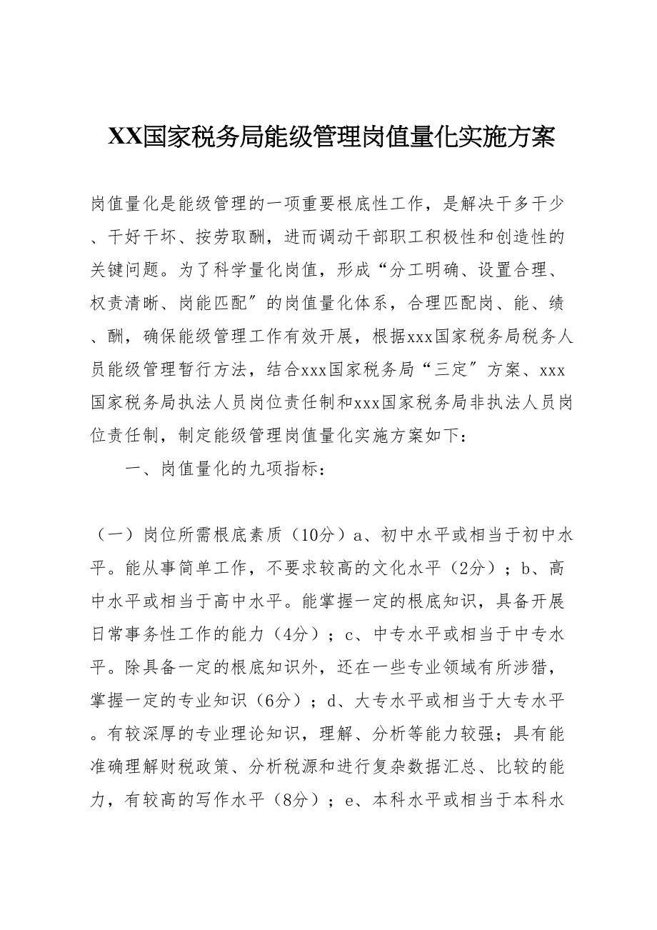 2023年国家税务局能级管理岗值量化实施方案 22.doc_第1页