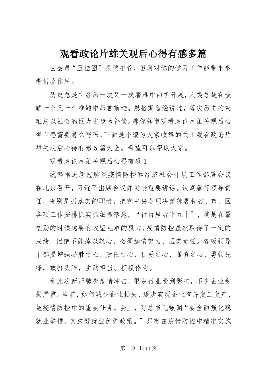 2023年观看政论片《雄关》观后心得有感多篇.docx_第1页