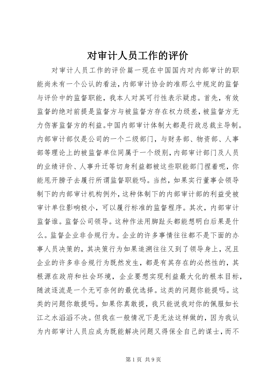 2023年对审计人员工作的评价.docx_第1页