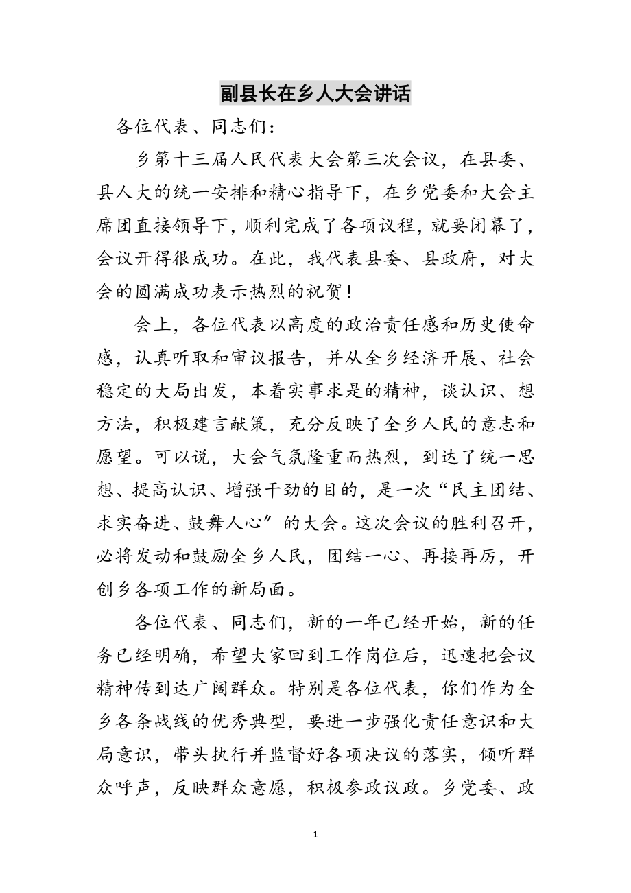 2023年副县长在乡人大会讲话范文.doc_第1页