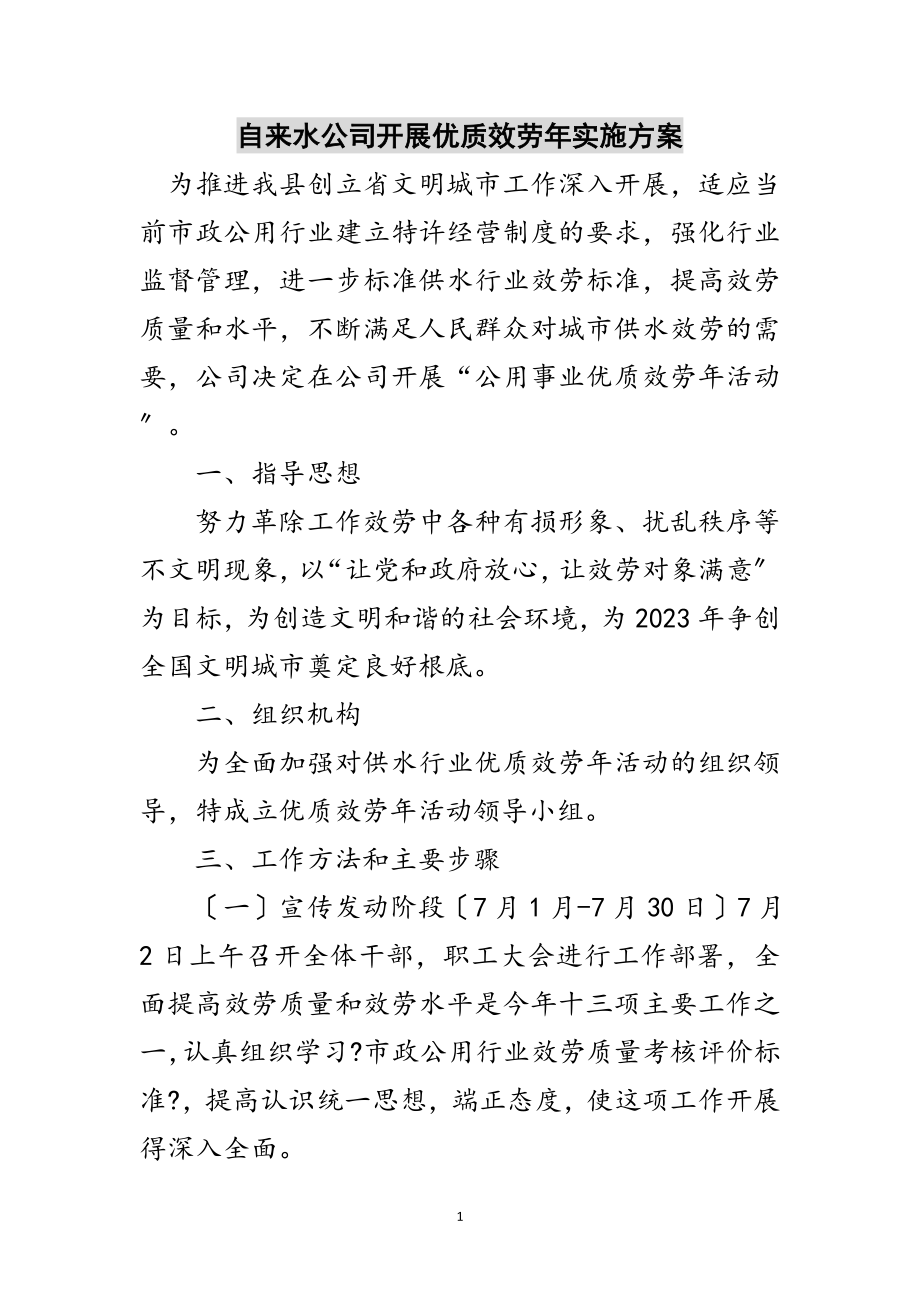 2023年自来水公司开展优质服务年实施方案范文.doc_第1页