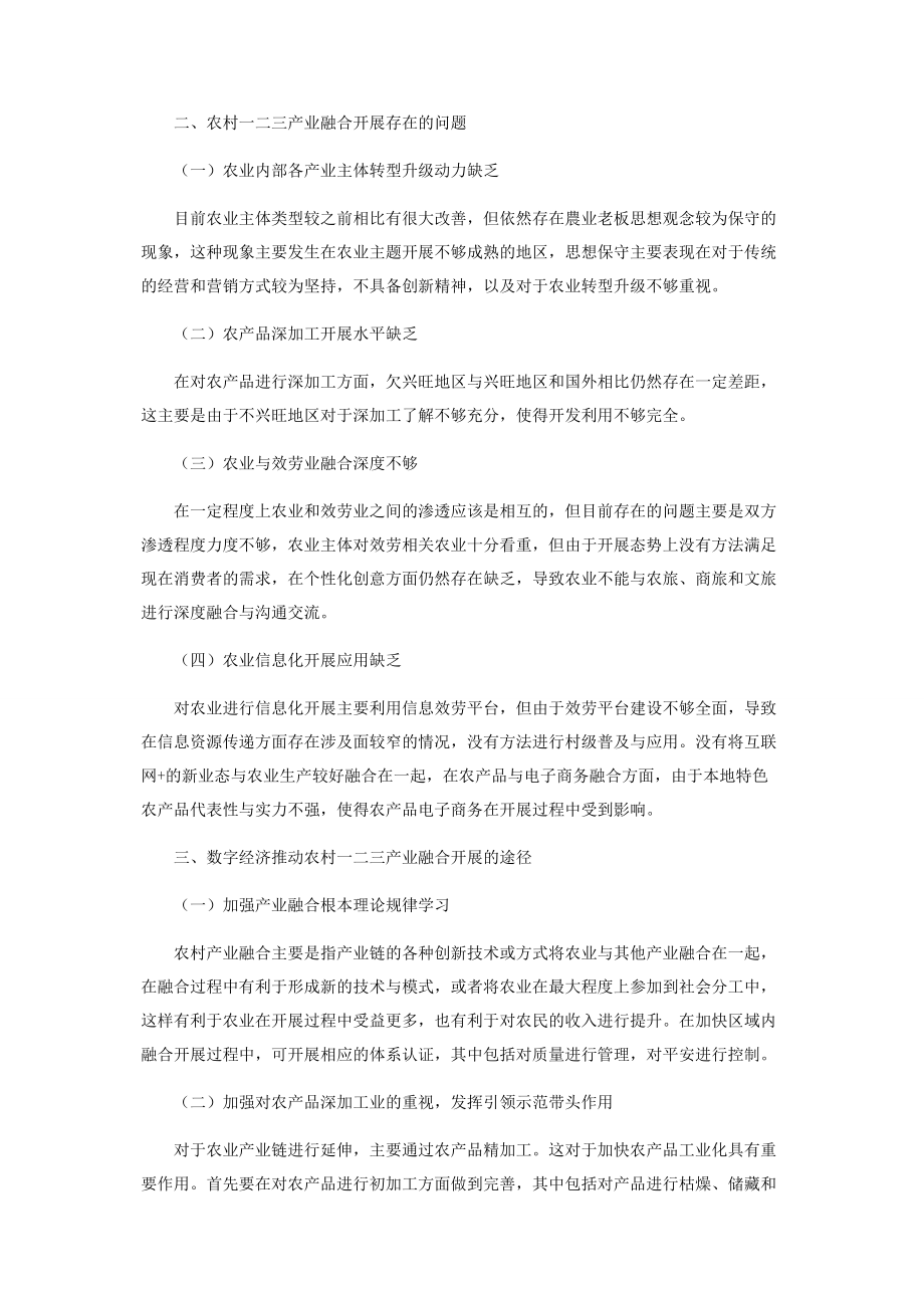 2023年数字经济推动农村一二三产业融合发展的路径研究.docx_第2页