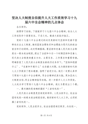 2023年坚定人大制度自信提升人大工作质效学习十九届四中全会精神的几点体会.docx