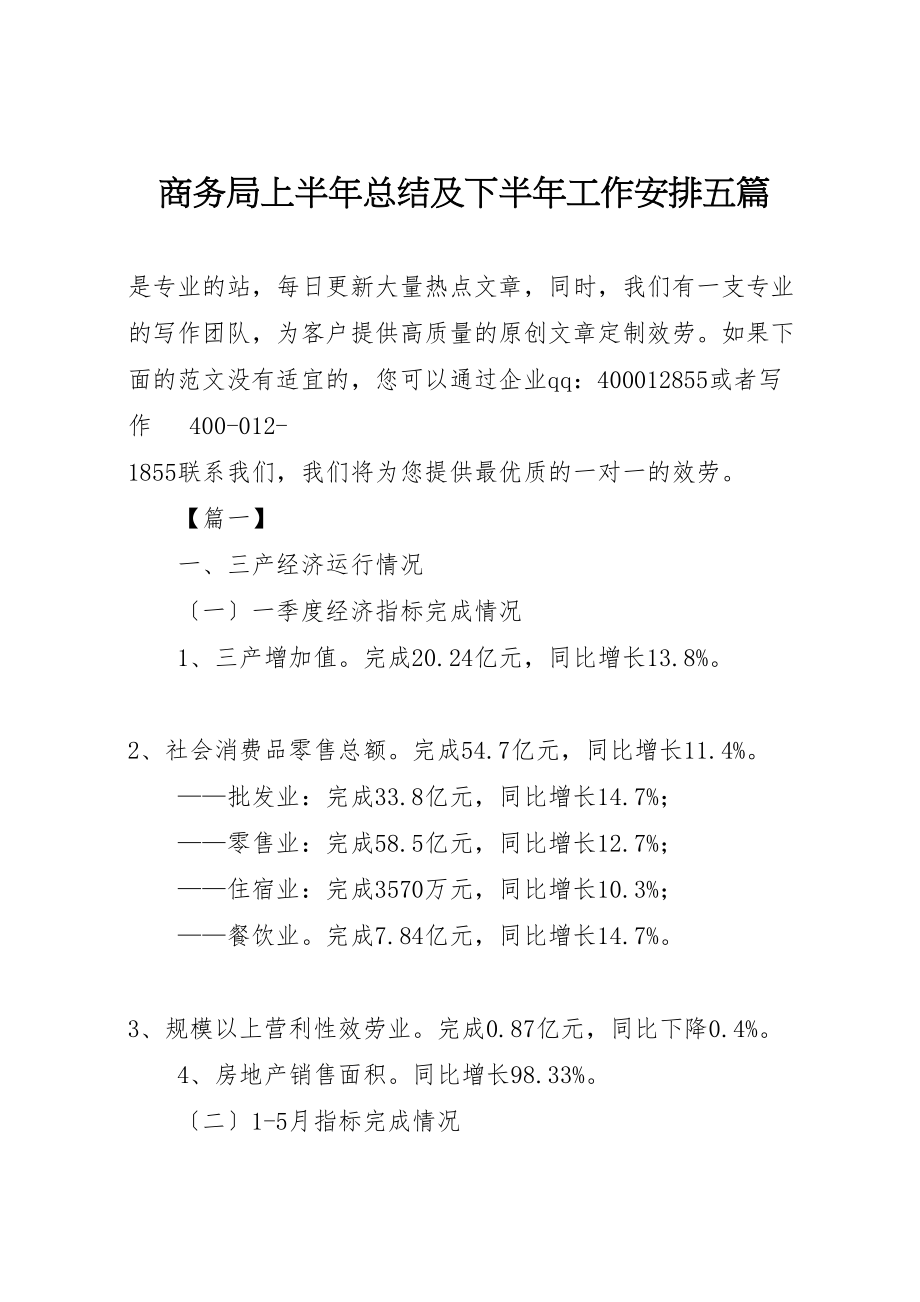 2023年商务局上半年总结及下半年工作安排五篇.doc_第1页