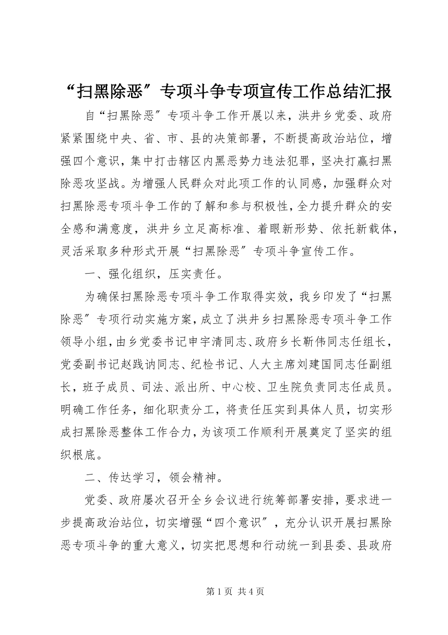 2023年扫黑除恶专项斗争专项宣传工作总结汇报.docx_第1页