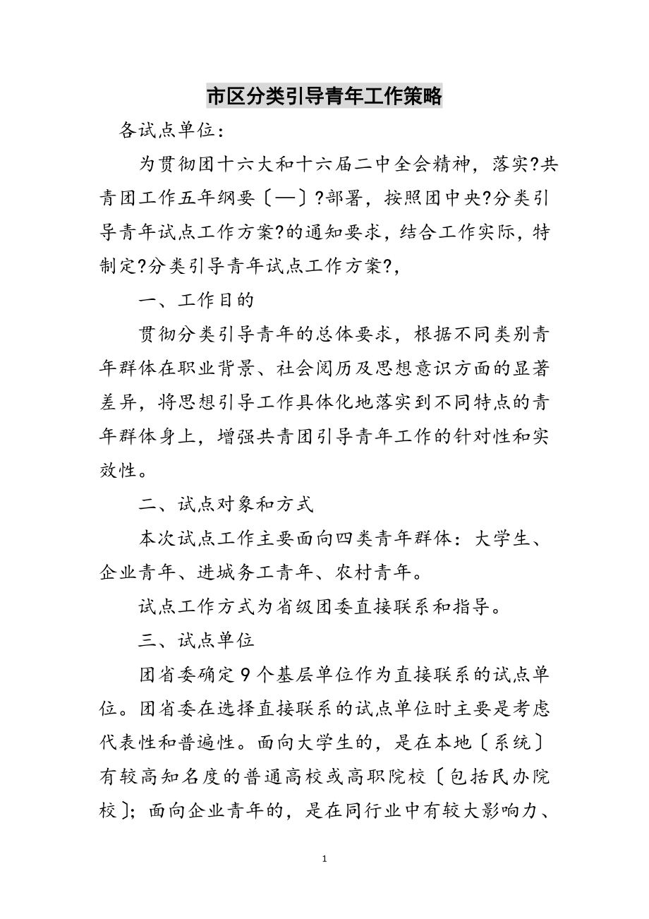 2023年市区分类引导青年工作策略范文.doc_第1页