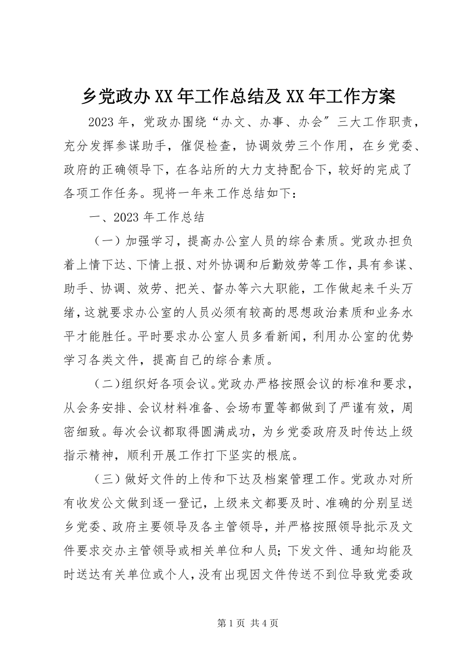 2023年乡党政办工作总结及工作计划.docx_第1页