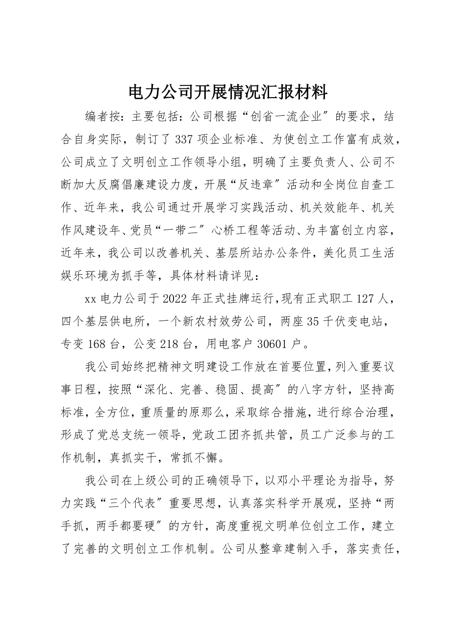 2023年电力公司发展情况汇报材料新编.docx_第1页