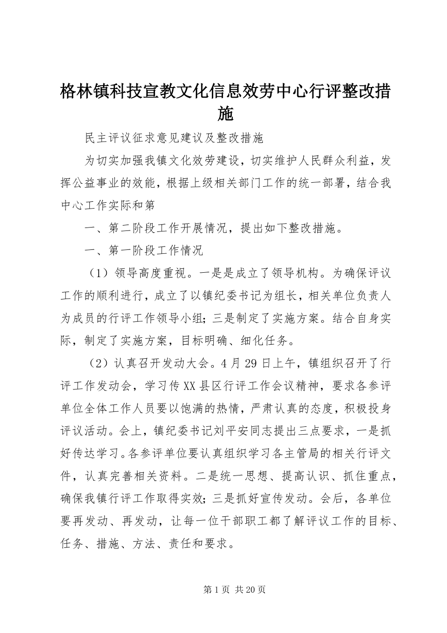 2023年格林镇科技宣教文化信息服务中心行评整改措施.docx_第1页