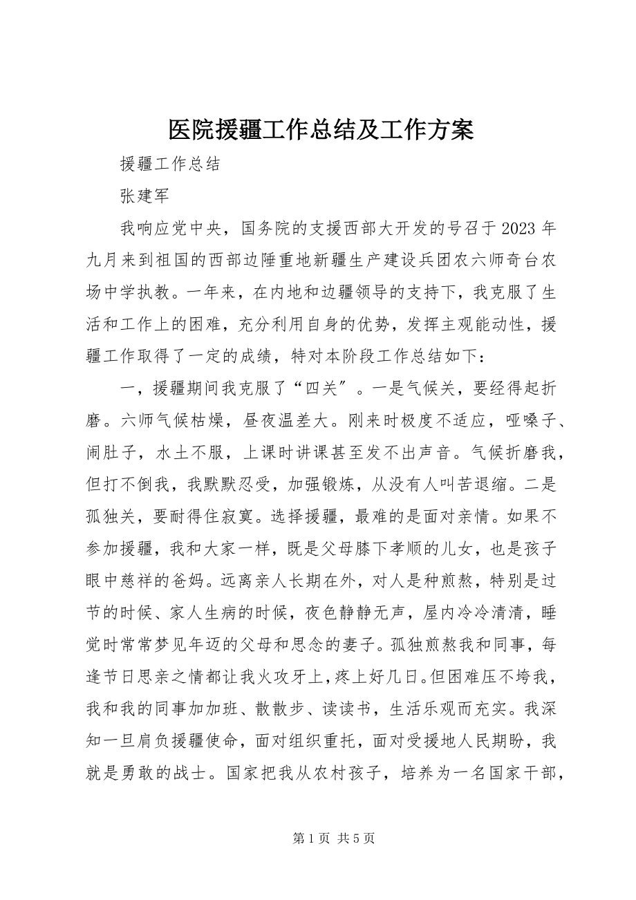 2023年医院援疆工作总结及工作计划.docx_第1页