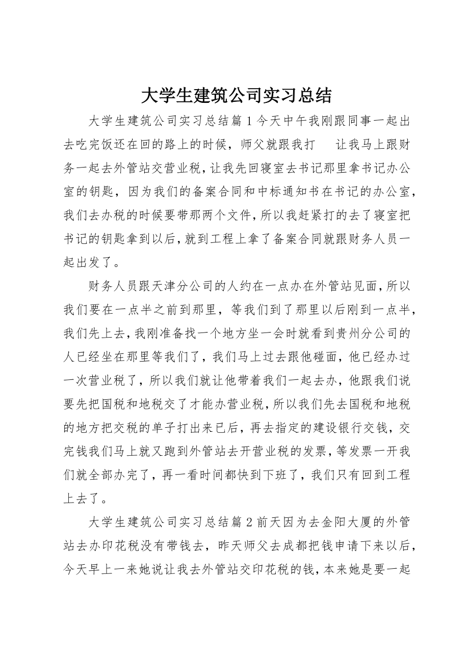 2023年大学生建筑公司实习总结.docx_第1页