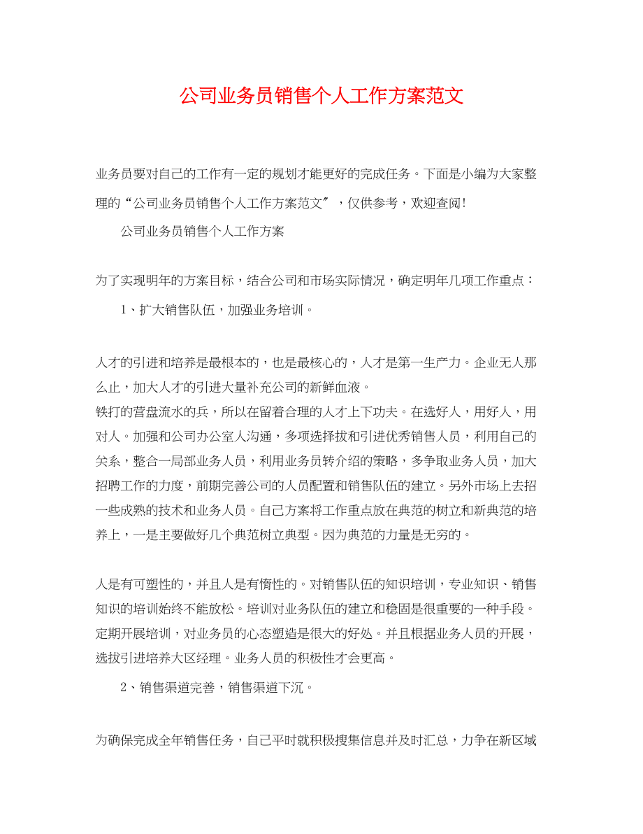 2023年公司业务员销售个人工作计划.docx_第1页